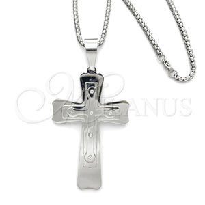 Collares con Dije 04.116.0019.30 Acero Inoxidable, Diseño de Cruz, con Blanca Zirconia Cubica, Pulido, Tono Plateado (03 MM Thickness, 30 Inches Length)