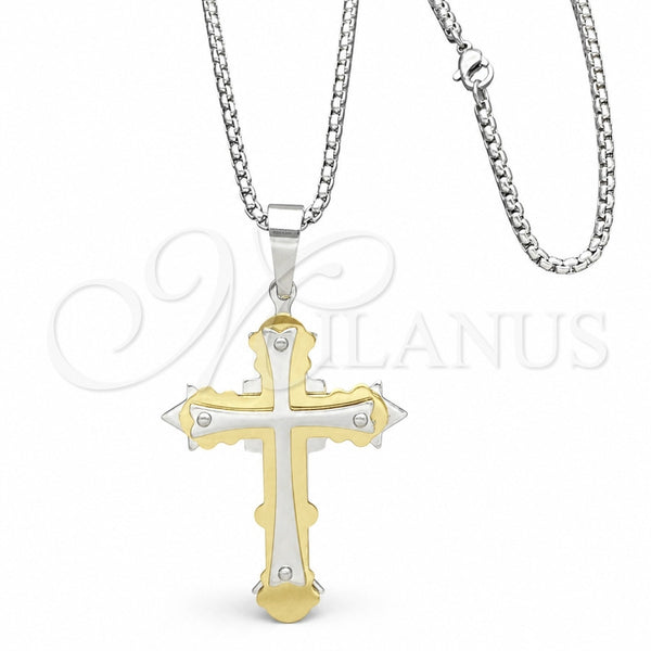 Collares con Dije 04.116.0020.30 Acero Inoxidable, Diseño de Cruz, Pulido, Dos Tonos (03 MM Thickness, 30 Inches Length)