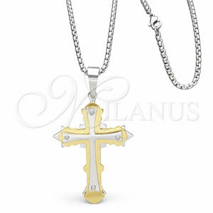 Collares con Dije 04.116.0020.30 Acero Inoxidable, Diseño de Cruz, Pulido, Dos Tonos (03 MM Thickness, 30 Inches Length)