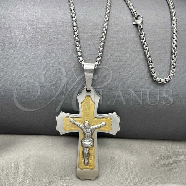 Collares con Dije 04.116.0021.30 Acero Inoxidable, Diseño de Crucifijo, Pulido, Dos Tonos (03 MM Thickness, 30 Inches Length)