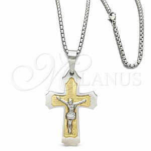 Collares con Dije 04.116.0021.30 Acero Inoxidable, Diseño de Crucifijo, Pulido, Dos Tonos (03 MM Thickness, 30 Inches Length)