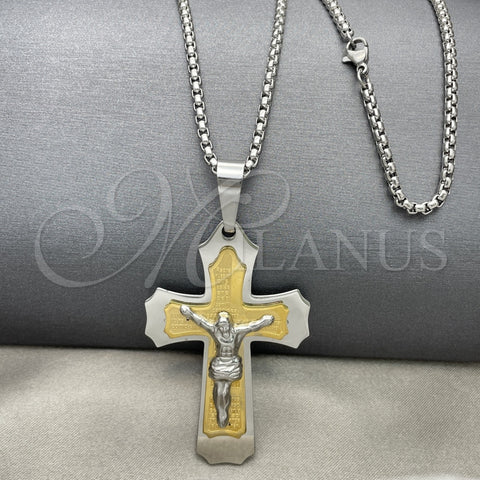 Collares con Dije 04.116.0021.30 Acero Inoxidable, Diseño de Crucifijo, Pulido, Dos Tonos (03 MM Thickness, 30 Inches Length)