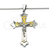 Collares con Dije 04.116.0022.30 Acero Inoxidable, Diseño de Crucifijo, con Blanca Zirconia Cubica, Pulido, Dos Tonos (03 MM Thickness, 30 Inches Length)