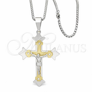Collares con Dije 04.116.0022.30 Acero Inoxidable, Diseño de Crucifijo, con Blanca Zirconia Cubica, Pulido, Dos Tonos (03 MM Thickness, 30 Inches Length)