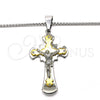 Collares con Dije 04.116.0023.30 Acero Inoxidable, Diseño de Crucifijo, con Blanca Zirconia Cubica, Pulido, Dos Tonos (03 MM Thickness, 30 Inches Length)