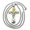 Collares con Dije 04.116.0023.30 Acero Inoxidable, Diseño de Crucifijo, con Blanca Zirconia Cubica, Pulido, Dos Tonos (03 MM Thickness, 30 Inches Length)