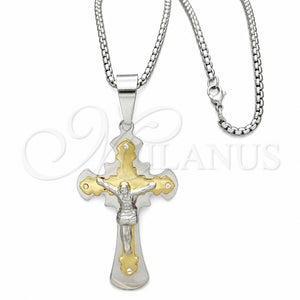 Collares con Dije 04.116.0023.30 Acero Inoxidable, Diseño de Crucifijo, con Blanca Zirconia Cubica, Pulido, Dos Tonos (03 MM Thickness, 30 Inches Length)