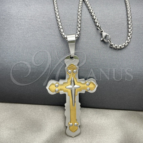 Collares con Dije 04.116.0024.30 Acero Inoxidable, Diseño de Cruz, Pulido, Dos Tonos (03 MM Thickness, 30 Inches Length)