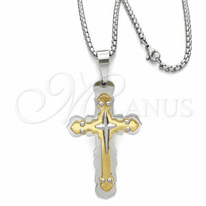Collares con Dije 04.116.0024.30 Acero Inoxidable, Diseño de Cruz, Pulido, Dos Tonos (03 MM Thickness, 30 Inches Length)