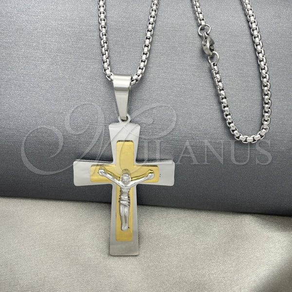 Collares con Dije 04.116.0025.30 Acero Inoxidable, Diseño de Crucifijo, Pulido, Dos Tonos (03 MM Thickness, 30 Inches Length)