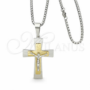 Collares con Dije 04.116.0025.30 Acero Inoxidable, Diseño de Crucifijo, Pulido, Dos Tonos (03 MM Thickness, 30 Inches Length)