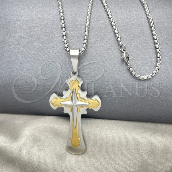 Collares con Dije 04.116.0028.30 Acero Inoxidable, Diseño de Cruz, Pulido, Dos Tonos (03 MM Thickness, 30 Inches Length)