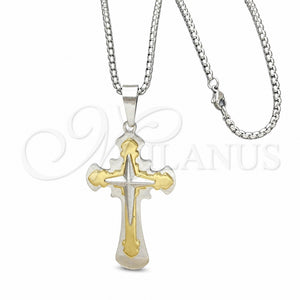Collares con Dije 04.116.0028.30 Acero Inoxidable, Diseño de Cruz, Pulido, Dos Tonos (03 MM Thickness, 30 Inches Length)