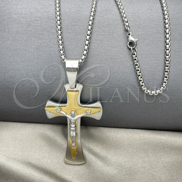 Collares con Dije 04.116.0030.30 Acero Inoxidable, Diseño de Crucifijo, Pulido, Dos Tonos (03 MM Thickness, 30 Inches Length)