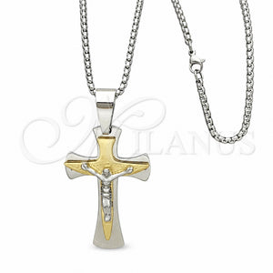 Collares con Dije 04.116.0030.30 Acero Inoxidable, Diseño de Crucifijo, Pulido, Dos Tonos (03 MM Thickness, 30 Inches Length)