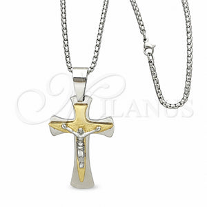 Collares con Dije 04.116.0030.30 Acero Inoxidable, Diseño de Crucifijo, Pulido, Dos Tonos (03 MM Thickness, 30 Inches Length)