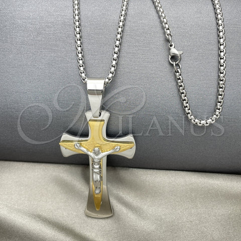 Collares con Dije 04.116.0030.30 Acero Inoxidable, Diseño de Crucifijo, Pulido, Dos Tonos (03 MM Thickness, 30 Inches Length)