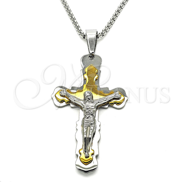 Collares con Dije 04.166.0033.30 Acero Inoxidable, Diseño de Crucifijo, Pulido, Dos Tonos (03 MM Thickness, 30 Inches Length)