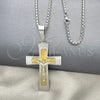 Collares con Dije 04.116.0032.30 Acero Inoxidable, Diseño de Crucifijo, Pulido, Dos Tonos (03 MM Thickness, 30 Inches Length)