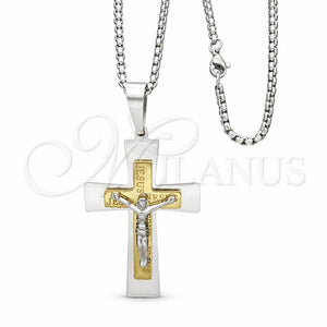 Collares con Dije 04.116.0032.30 Acero Inoxidable, Diseño de Crucifijo, Pulido, Dos Tonos (03 MM Thickness, 30 Inches Length)