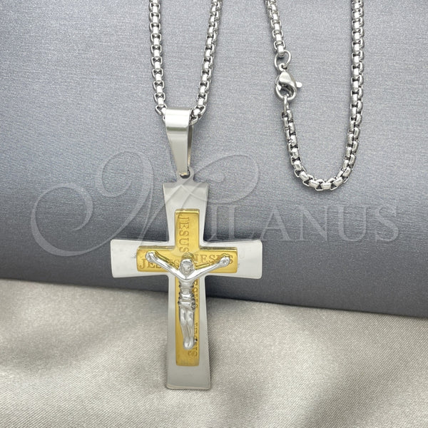 Collares con Dije 04.116.0032.30 Acero Inoxidable, Diseño de Crucifijo, Pulido, Dos Tonos (03 MM Thickness, 30 Inches Length)