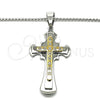 Collares con Dije 04.116.0034.30 Acero Inoxidable, Diseño de Cruz, con Blanca Zirconia Cubica, Pulido, Dos Tonos (03 MM Thickness, 30 Inches Length)