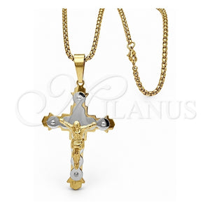 Collares con Dije 04.116.0035.30 Acero Inoxidable, Diseño de Crucifijo, Pulido, Dos Tonos (Grosor 03 MM, 30 Pulgadas de Largo)