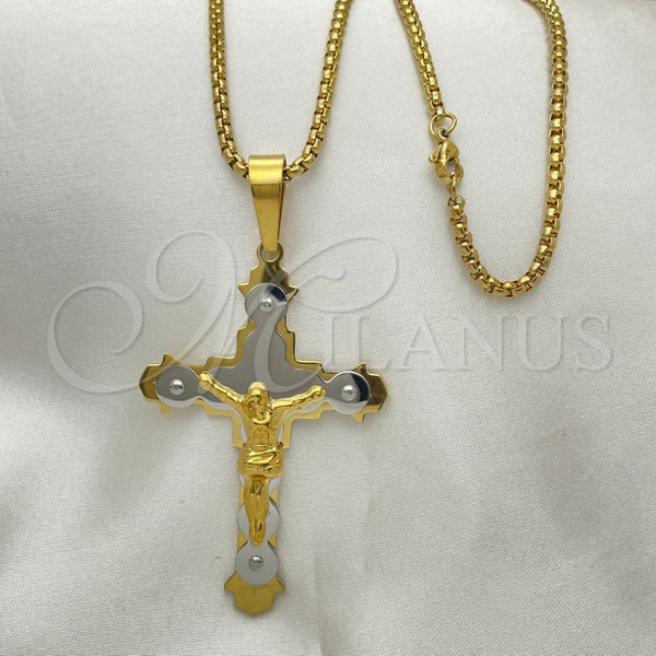 Collares con Dije 04.116.0035.30 Acero Inoxidable, Diseño de Crucifijo, Pulido, Dos Tonos (03 MM Thickness, 30 Inches Length)