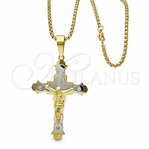 Collares con Dije 04.116.0035.30 Acero Inoxidable, Diseño de Crucifijo, Pulido, Dos Tonos (03 MM Thickness, 30 Inches Length)