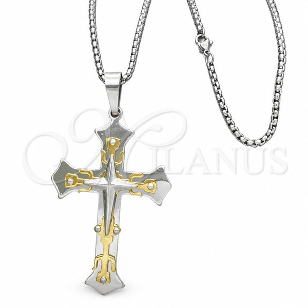 Collares con Dije 04.116.0038.30 Acero Inoxidable, Diseño de Cruz, Pulido, Dos Tonos (03 MM Thickness, 30 Inches Length)