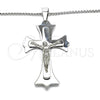 Collares con Dije 04.116.0042.30 Acero Inoxidable, Diseño de Crucifijo, Pulido, Tono Plateado (03 MM Thickness, 30 Inches Length)