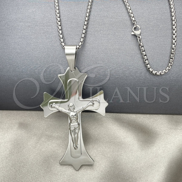Collares con Dije 04.116.0042.30 Acero Inoxidable, Diseño de Crucifijo, Pulido, Tono Plateado (03 MM Thickness, 30 Inches Length)