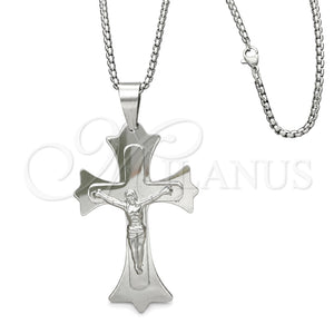 Collares con Dije 04.116.0042.30 Acero Inoxidable, Diseño de Crucifijo, Pulido, Tono Plateado (03 MM Thickness, 30 Inches Length)
