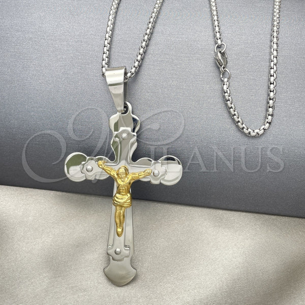 Collares con Dije 04.116.0043.30 Acero Inoxidable, Diseño de Crucifijo, Pulido, Dos Tonos (03 MM Thickness, 30 Inches Length)