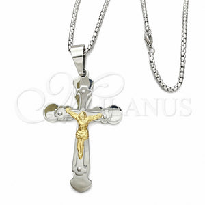 Collares con Dije 04.116.0043.30 Acero Inoxidable, Diseño de Crucifijo, Pulido, Dos Tonos (03 MM Thickness, 30 Inches Length)