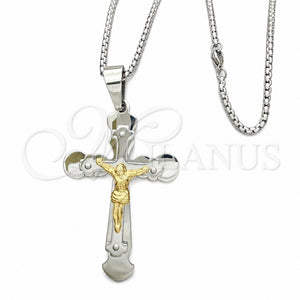 Collares con Dije 04.116.0043.30 Acero Inoxidable, Diseño de Crucifijo, Pulido, Dos Tonos (03 MM Thickness, 30 Inches Length)