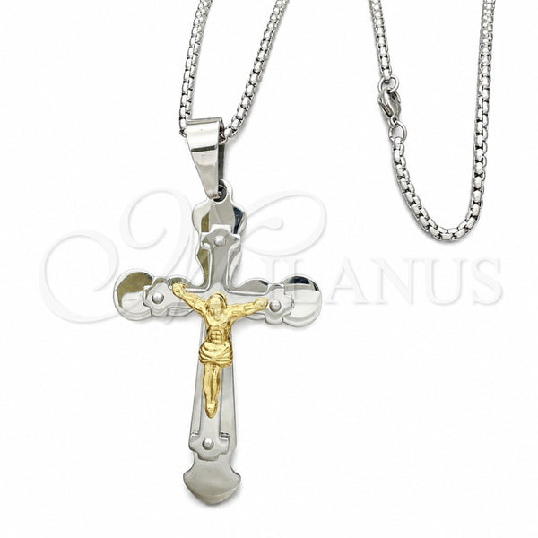 Collares con Dije 04.116.0043.30 Acero Inoxidable, Diseño de Crucifijo, Pulido, Dos Tonos (03 MM Thickness, 30 Inches Length)