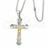 Collares con Dije 04.116.0043.30 Acero Inoxidable, Diseño de Crucifijo, Pulido, Dos Tonos (03 MM Thickness, 30 Inches Length)