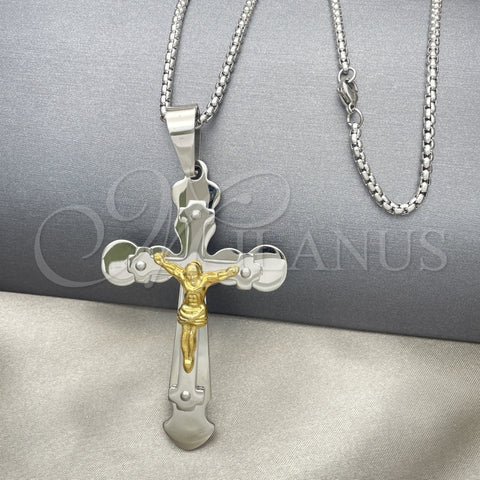 Collares con Dije 04.116.0043.30 Acero Inoxidable, Diseño de Crucifijo, Pulido, Dos Tonos (03 MM Thickness, 30 Inches Length)