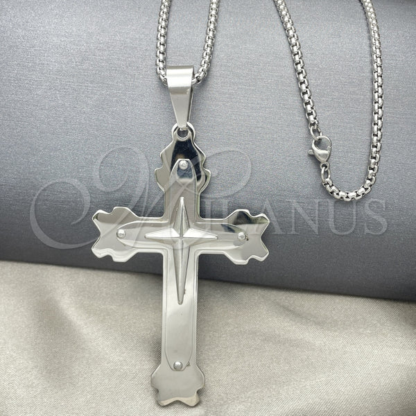 Collares con Dije 04.116.0044.30 Acero Inoxidable, Diseño de Cruz, Pulido, Tono Plateado (03 MM Thickness, 30 Inches Length)