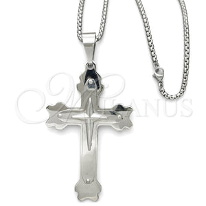 Collares con Dije 04.116.0044.30 Acero Inoxidable, Diseño de Cruz, Pulido, Tono Plateado (03 MM Thickness, 30 Inches Length)
