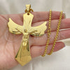 Collares con Dije 04.116.0047.30 Acero Inoxidable, Diseño de Crucifijo, Pulido, Tono Dorado (03 MM Thickness, 30 Inches Length)