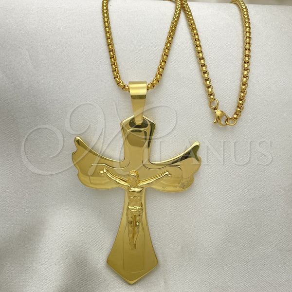 Collares con Dije 04.116.0047.30 Acero Inoxidable, Diseño de Crucifijo, Pulido, Tono Dorado (03 MM Thickness, 30 Inches Length)