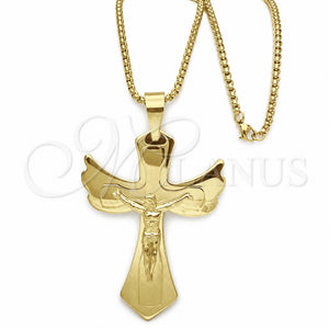 Collares con Dije 04.116.0047.30 Acero Inoxidable, Diseño de Crucifijo, Pulido, Tono Dorado (03 MM Thickness, 30 Inches Length)
