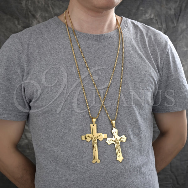 Collares con Dije 04.116.0048.30 Acero Inoxidable, Diseño de Crucifijo, Pulido, Tono Dorado (03 MM Thickness, 30 Inches Length)