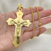 Collares con Dije 04.116.0048.30 Acero Inoxidable, Diseño de Crucifijo, Pulido, Tono Dorado (Grosor 03 MM, 30 Pulgadas de Largo)