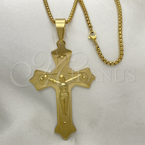Collares con Dije 04.116.0048.30 Acero Inoxidable, Diseño de Crucifijo, Pulido, Tono Dorado (03 MM Thickness, 30 Inches Length)