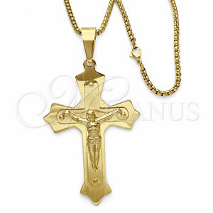 Collares con Dije 04.116.0048.30 Acero Inoxidable, Diseño de Crucifijo, Pulido, Tono Dorado (03 MM Thickness, 30 Inches Length)