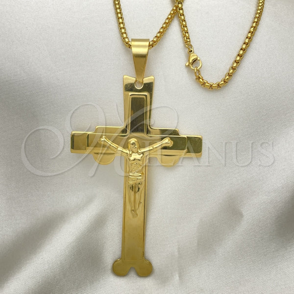 Collares con Dije 04.116.0049.30 Acero Inoxidable, Diseño de Crucifijo, Pulido, Tono Dorado (03 MM Thickness, 30 Inches Length)