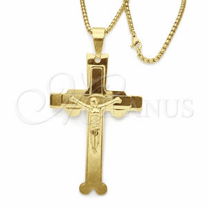 Collares con Dije 04.116.0049.30 Acero Inoxidable, Diseño de Crucifijo, Pulido, Tono Dorado (03 MM Thickness, 30 Inches Length)
